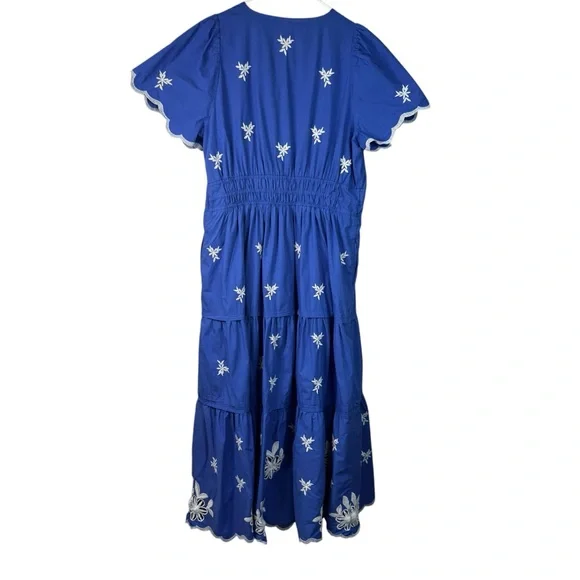 Anthropologie Somerset Embroidered Maxi Tiered Dress Blue White 1X Eyelet - Picture 9 of 15